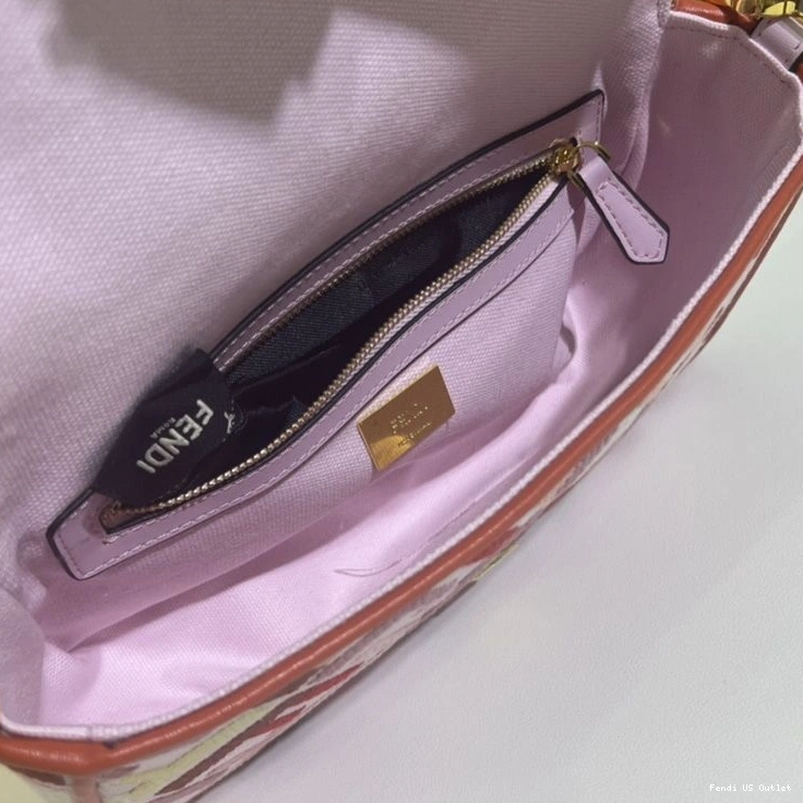 Affordable HOT Pink Multi Motif Bag Medium In Fendi FF Canvas Baguette 0809